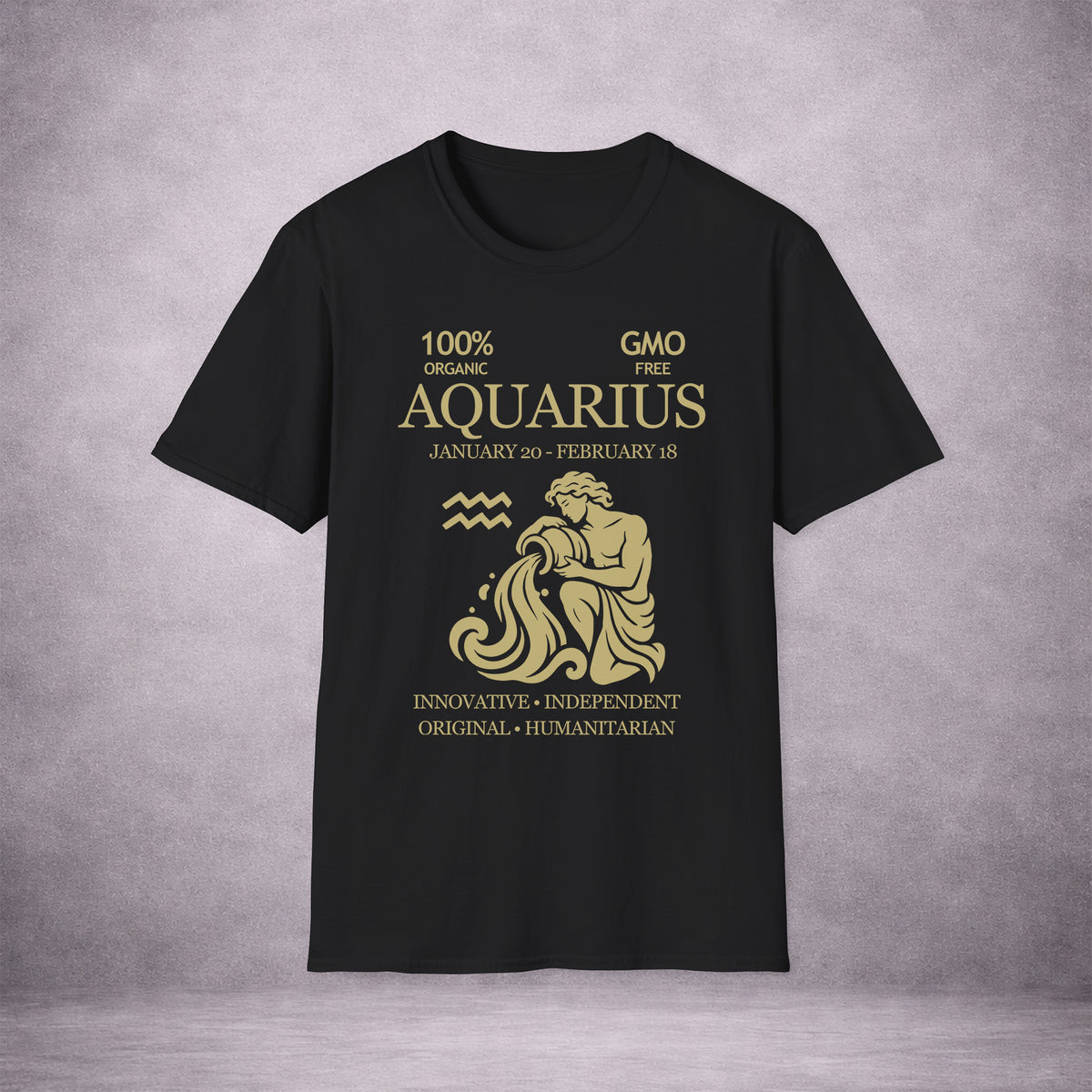AQUARIUS-THE-WATER-BEARER-AD645B-ESSENTIAL-TEE-BLACK-FRONT-INK-GOLD-01