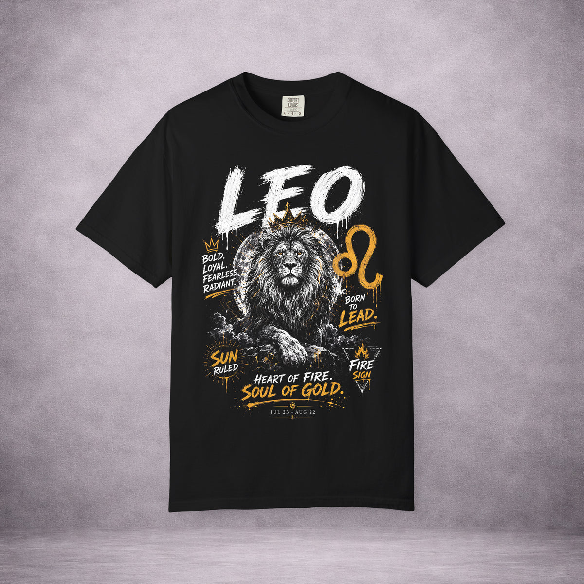 CROWNED-LEO-HEART-OF-FIRE-DCB8B7-VINTAGE-WASH-TEE-BLACK-FRONT-01