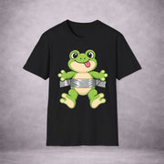 FROG-ON-LOCK-CROAK-FIRST-ESCAPE-LATER-B65184-ESSENTIAL-TEE-BLACK-FRONT-01