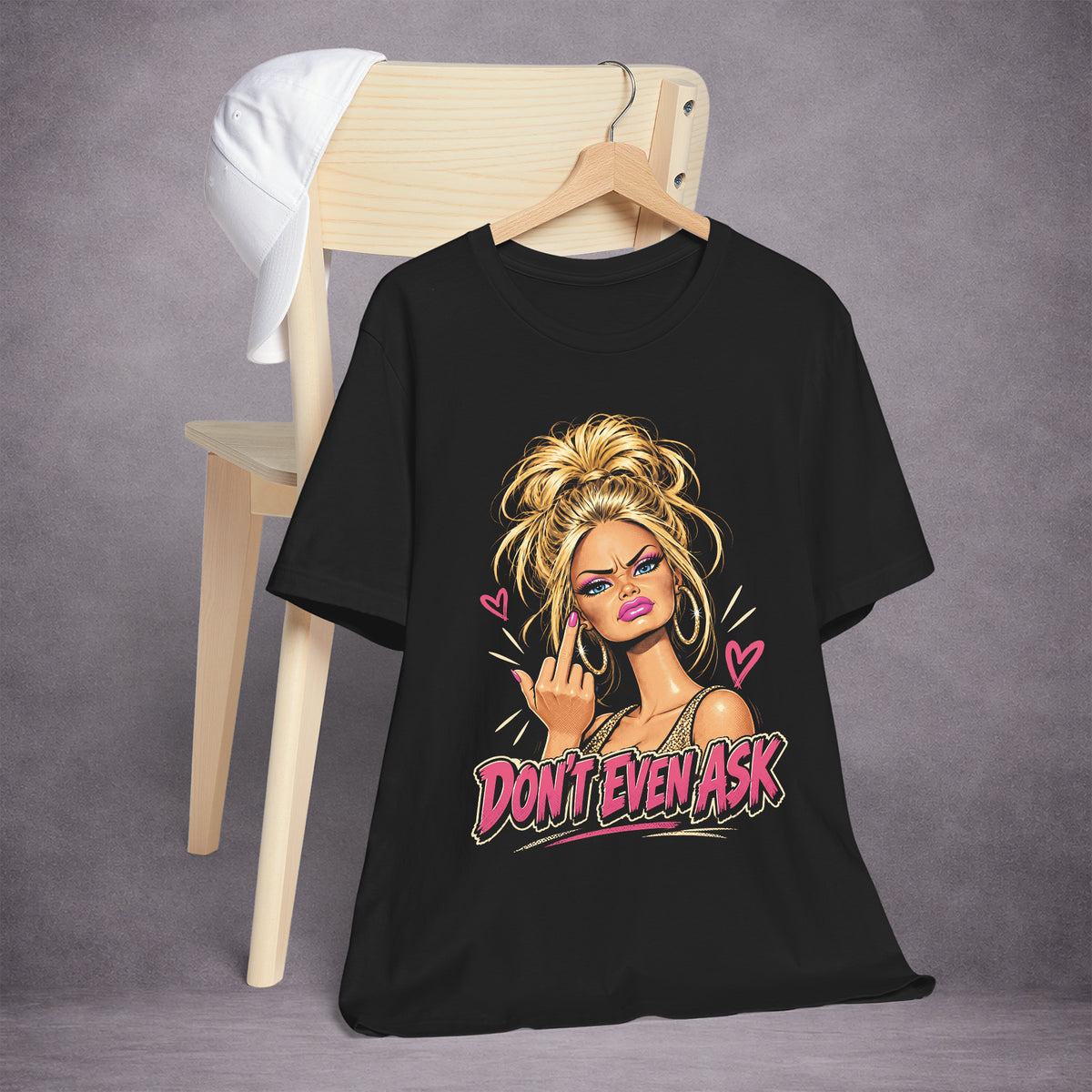 MESSY-BUN-MUTINY-ALL-GLAM-NO-PATIENCE-E1F120-ESSENTIAL-TEE-BLACK-FRONT-02