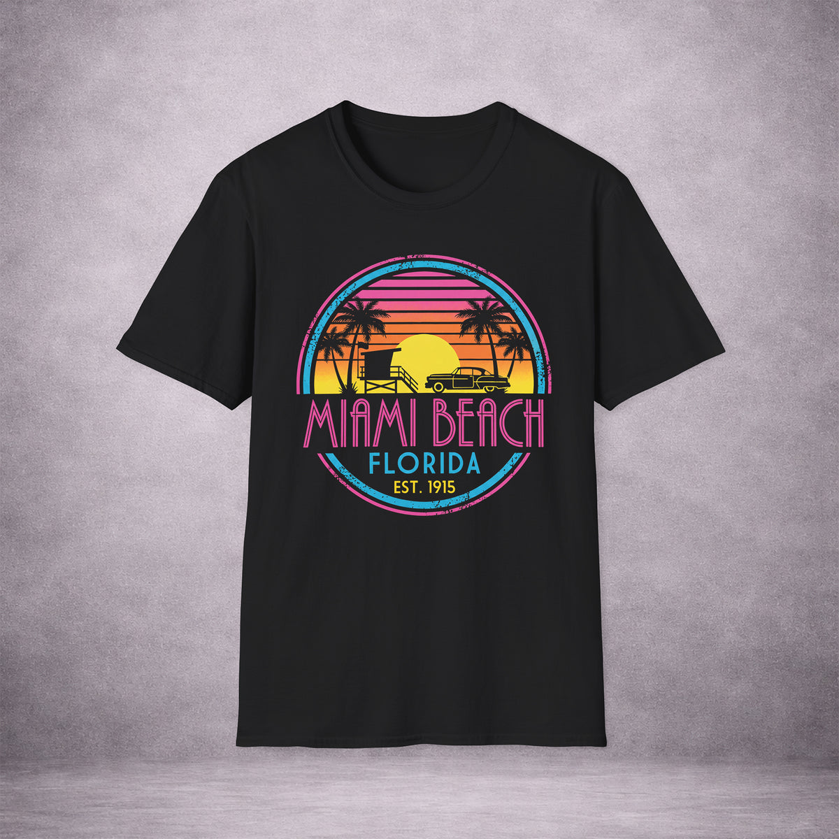 MIAMI-SUNDOWN-RUNNING-ON-BEACH-TIME-DF44C8-ESSENTIAL-TEE-BLACK-FRONT-01