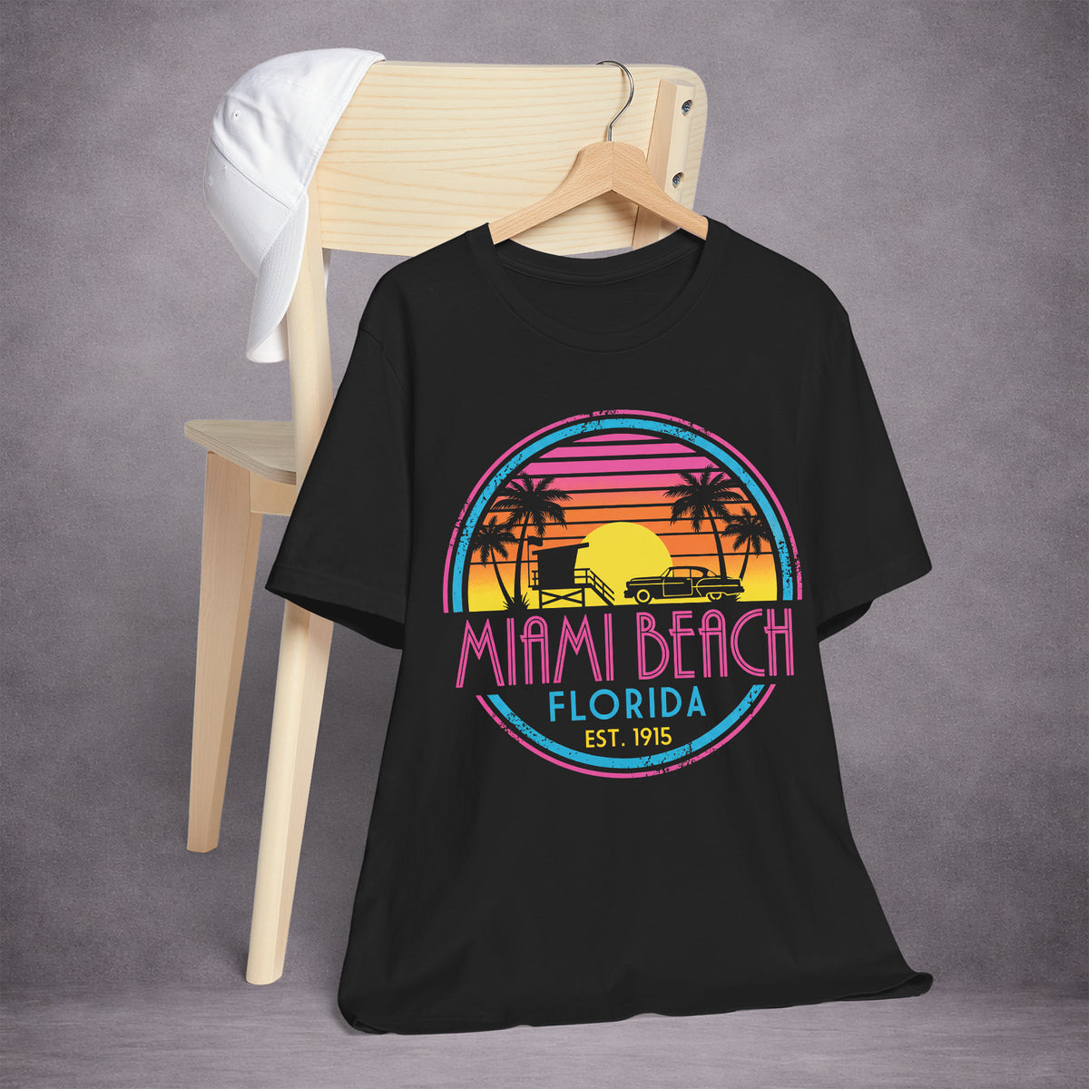 MIAMI-SUNDOWN-RUNNING-ON-BEACH-TIME-DF44C8-ESSENTIAL-TEE-BLACK-FRONT-02