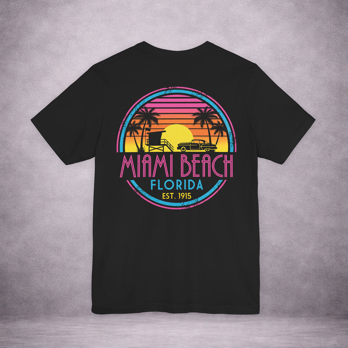 MIAMI-SUNDOWN-RUNNING-ON-BEACH-TIME-DF44C8-PREMIUM-JERSEY-TEE-BLACK-BACK-01