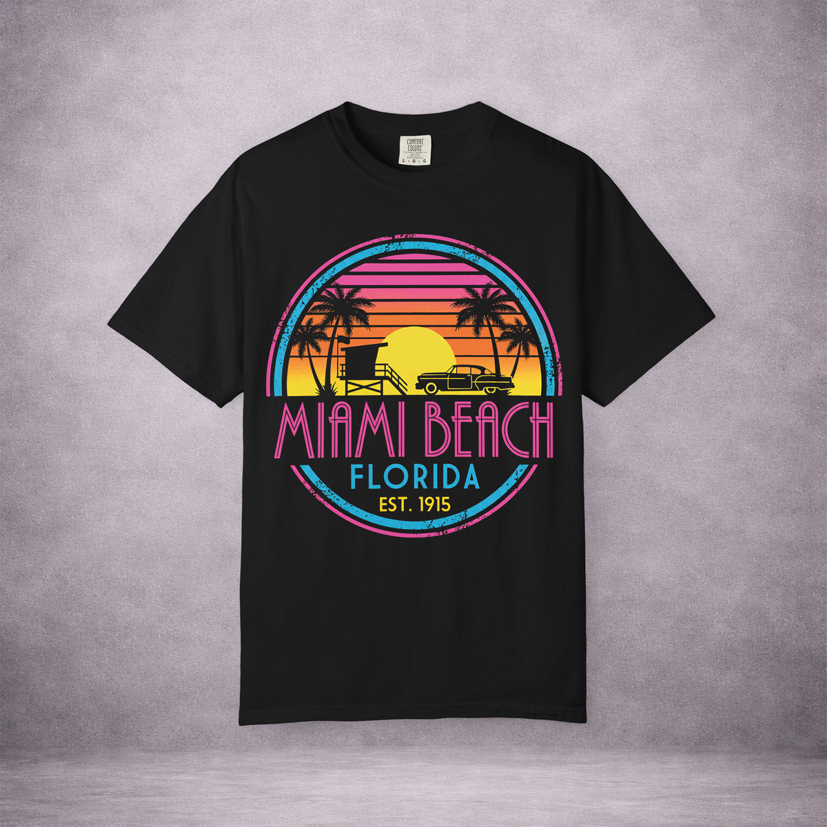 MIAMI-SUNDOWN-RUNNING-ON-BEACH-TIME-DF44C8-VINTAGE-WASH-TEE-BLACK-FRONT-01