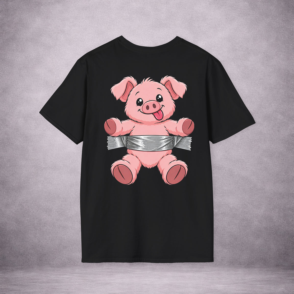 PIG-IN-A-PICKLE-TAPED-UP-STILL-TICKLED-PINK-4CF549-ESSENTIAL-TEE-BLACK-BACK-01
