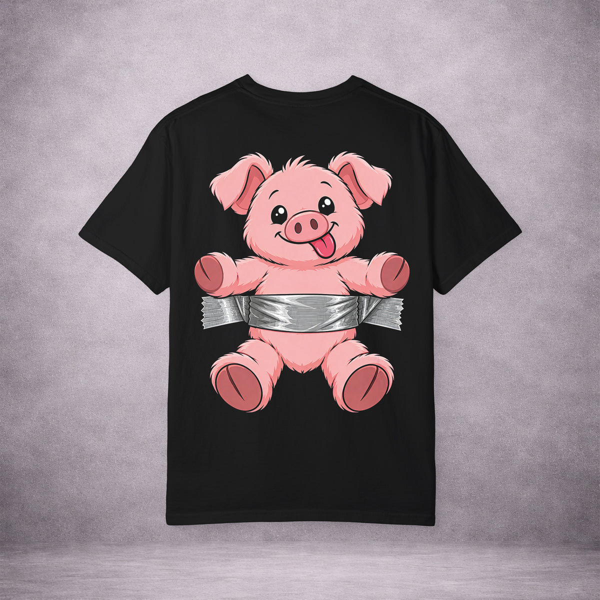 PIG-IN-A-PICKLE-TAPED-UP-STILL-TICKLED-PINK-4CF549-VINTAGE-WASH-TEE-BLACK-BACK-01