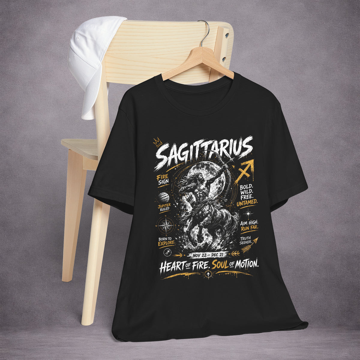 SAGITTARIUS-ARCHER-HEART-OF-FIRE-141D8D-ESSENTIAL-TEE-BLACK-FRONT-02