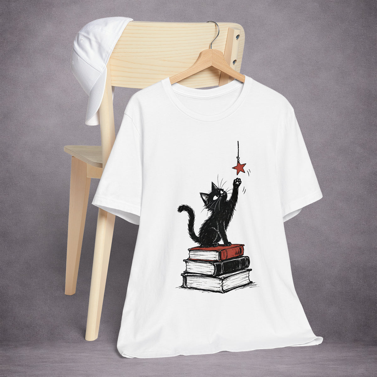 THE-BOOKSTACK-HUNTER-CURIOSITY-HAS-ITS-CLAWS-OUT-5E1A0E-ESSENTIAL-TEE-WHITE-FRONT-02